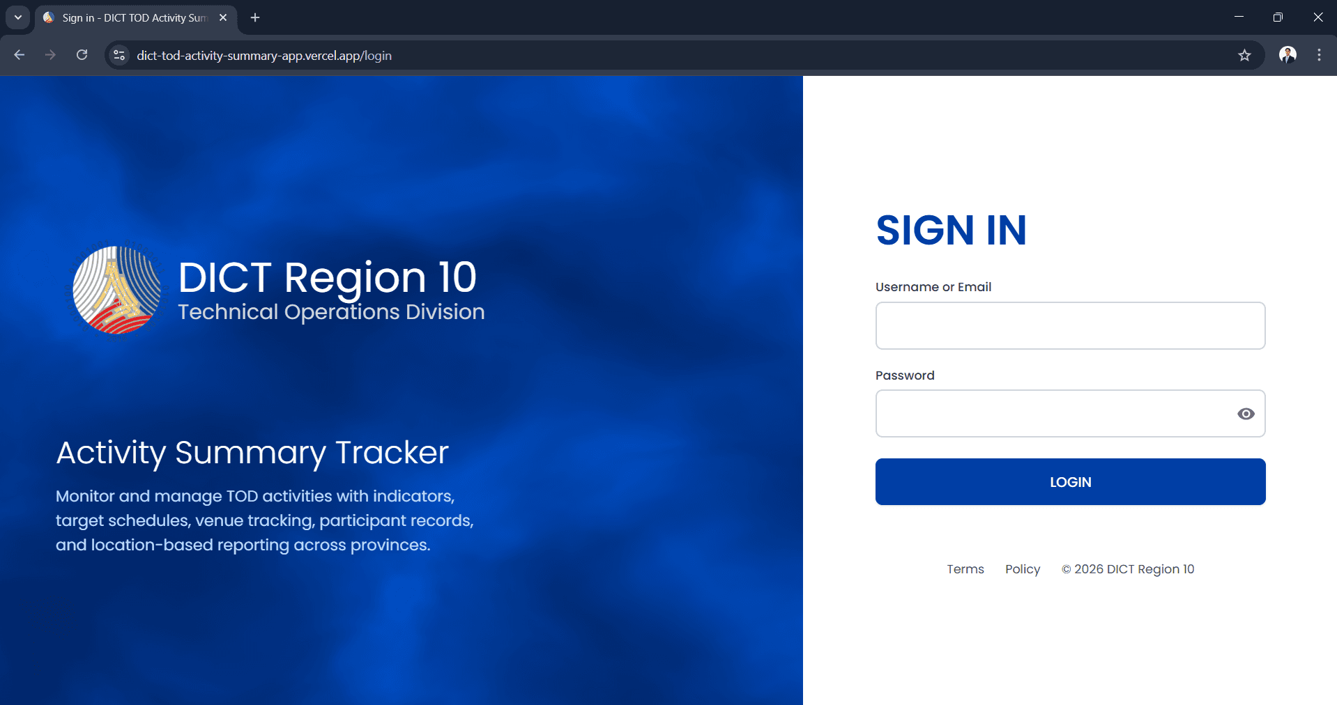 DICT X TOD Activity Monitoring App